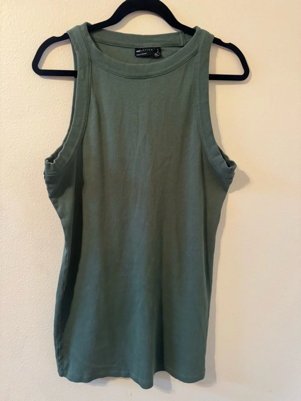ASOS Sage Green Ribbed Racerback Mini Dress NWOT - Picture 2 of 4